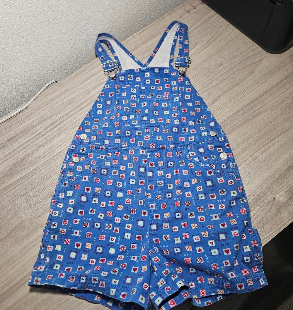 Circo Vintage Target  Kids Girls 7/8 Overalls Denim Blue with Heart Patterns